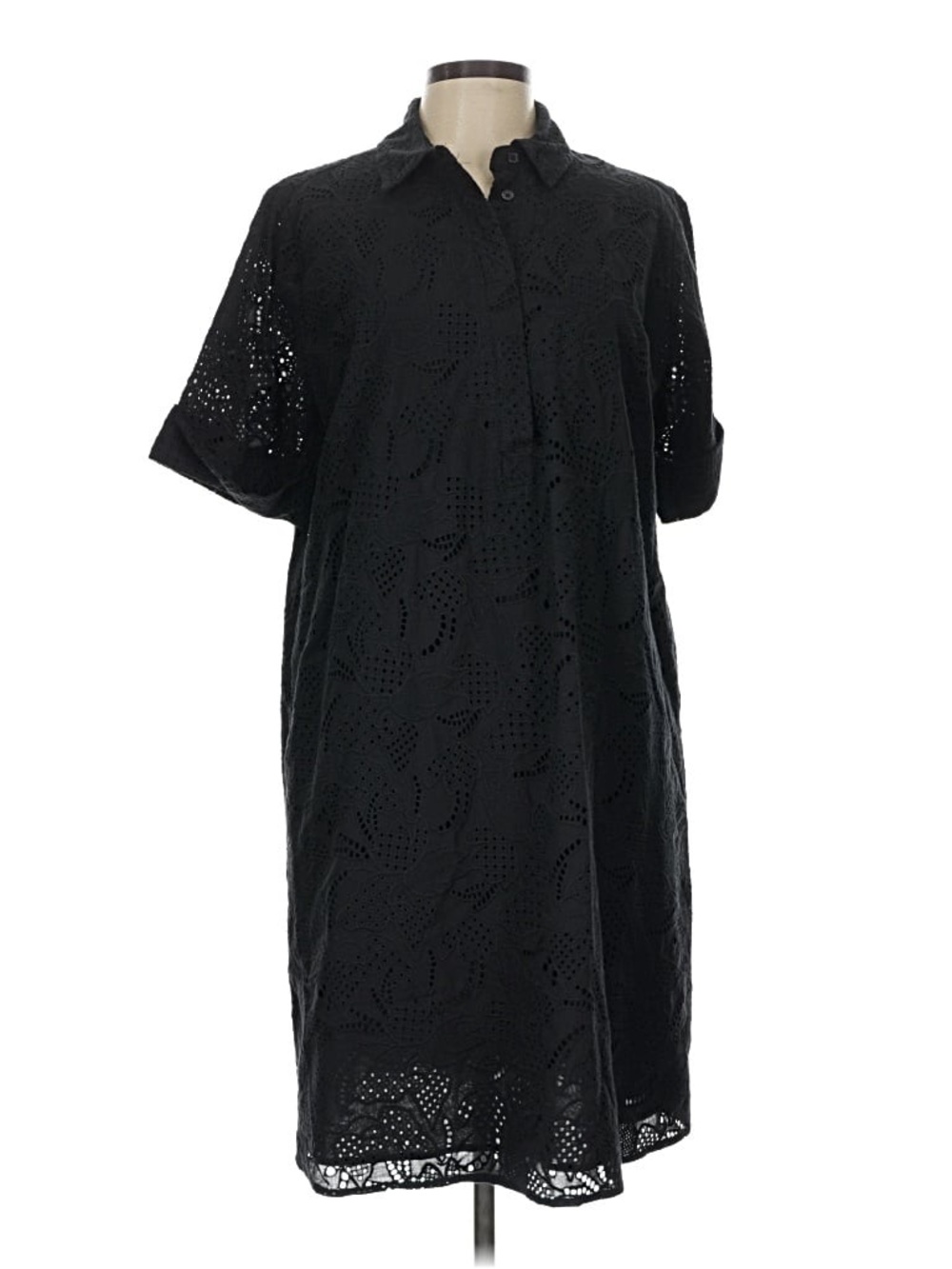 Chico's Black Eyelet Midi Shirt Dress